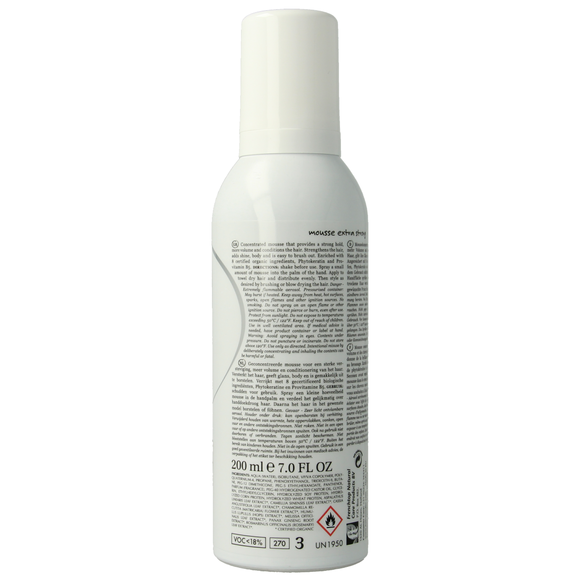 Hairwonder Botanical styling mousse in 200ml bottle, extra strong hold for hair styling, shown in the image.