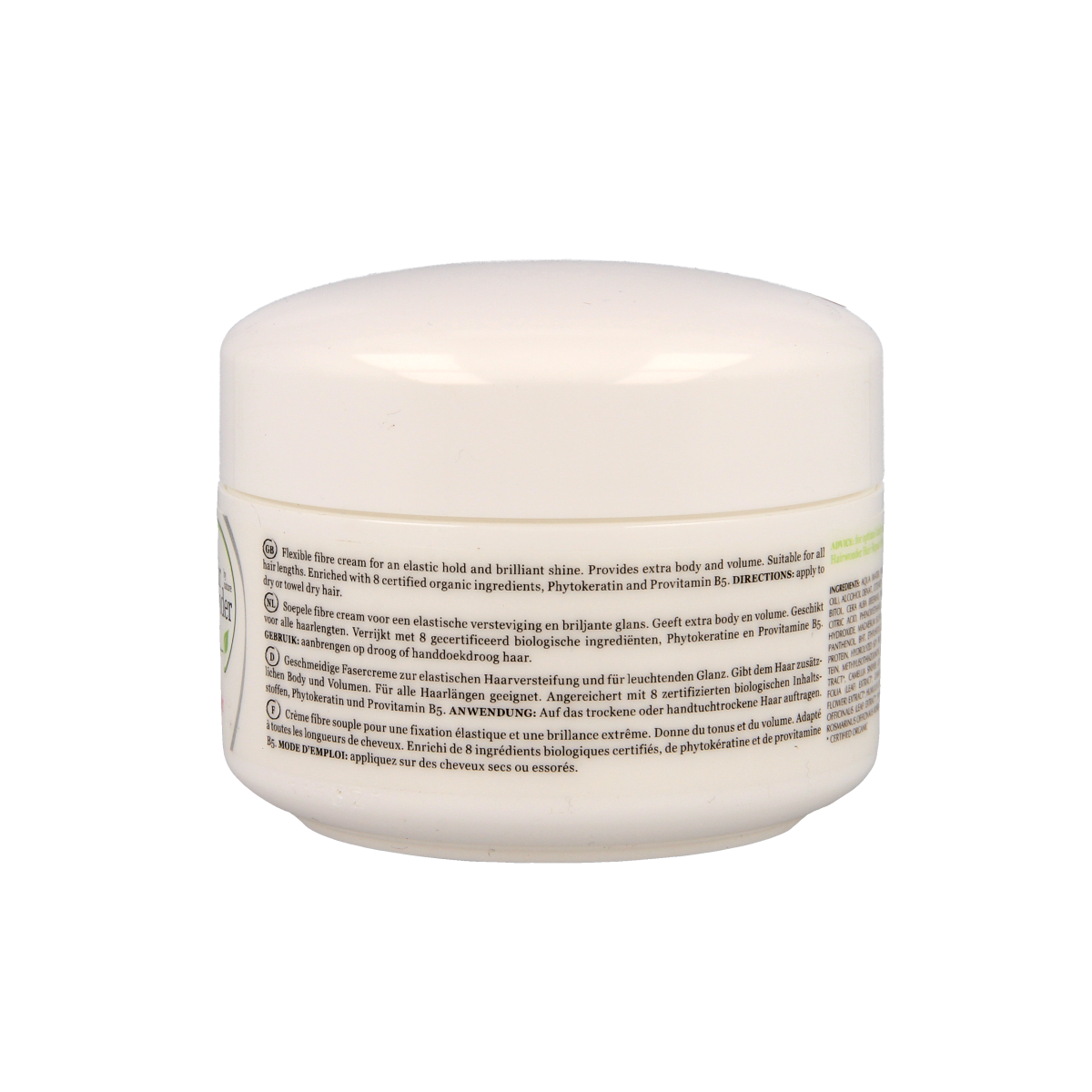 Hairwonder Botanical styling moulding fibre in 100ml jar, showing textured hair styled with the product