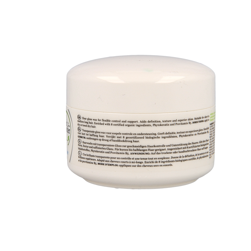 Hairwonder Botanical styling gloss wax in 100ml jar, showcasing smooth, shiny hair with a natural styling finish.