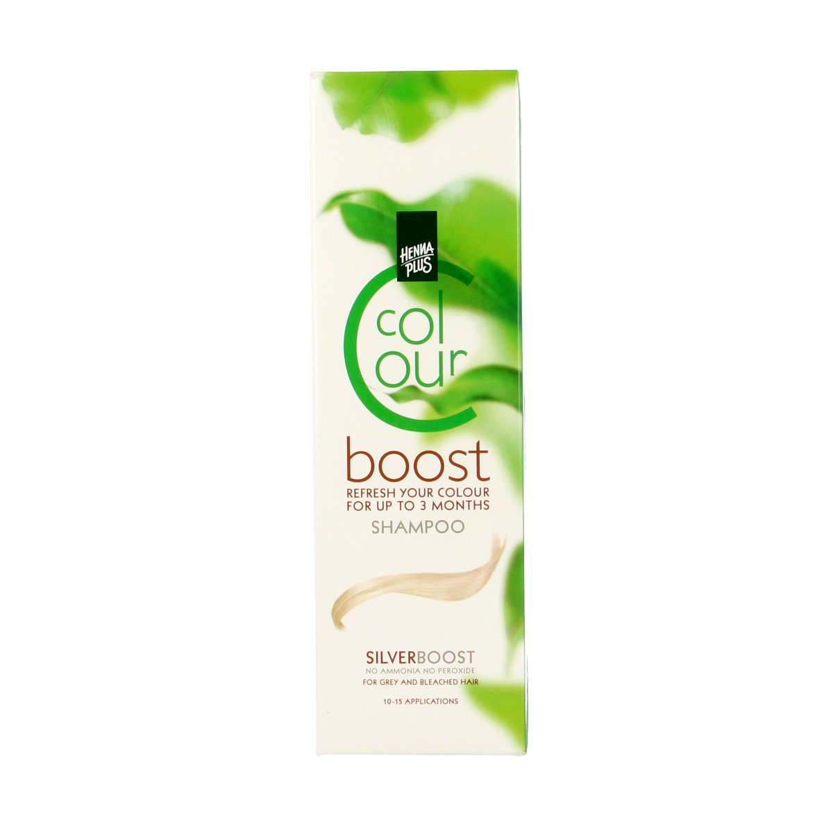 Henna Plus Colour Boost Silver hair dye bottle, 200ml, for vibrant silver hair coloring.