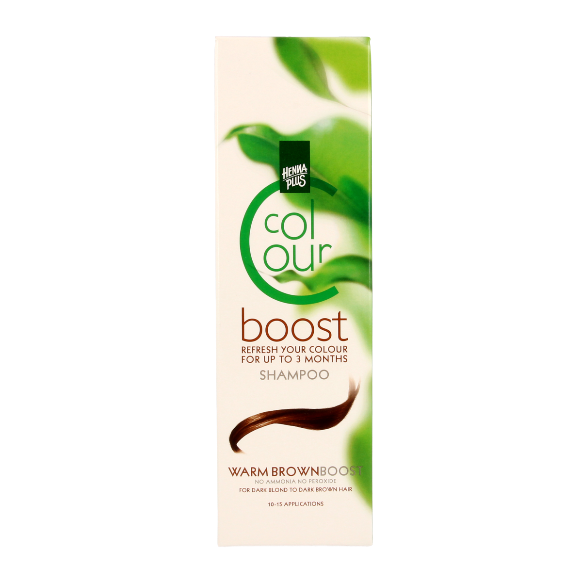 Henna Plus Colour Boost Warm Brown hair dye bottle, 200ml, for vibrant natural-looking hair coloring.