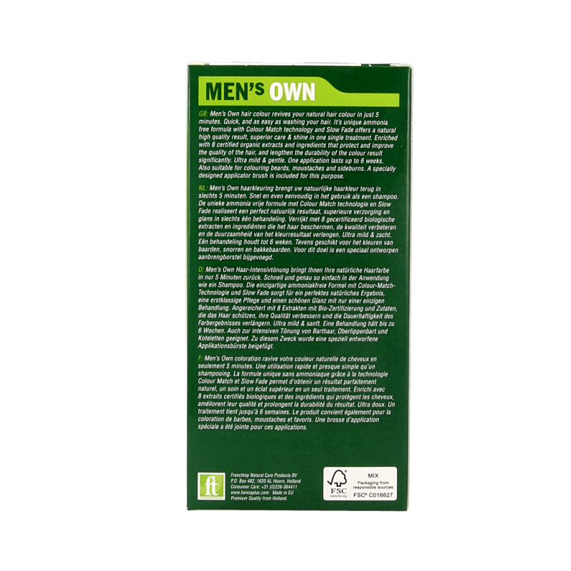 Men's Own dark blond hair coloring tube, 80ml, showcasing the product packaging for men's hair dye.