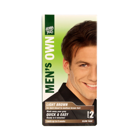 Men's Own light brown hair coloring tube, 80ml, with the brand logo and product packaging visible in the image.