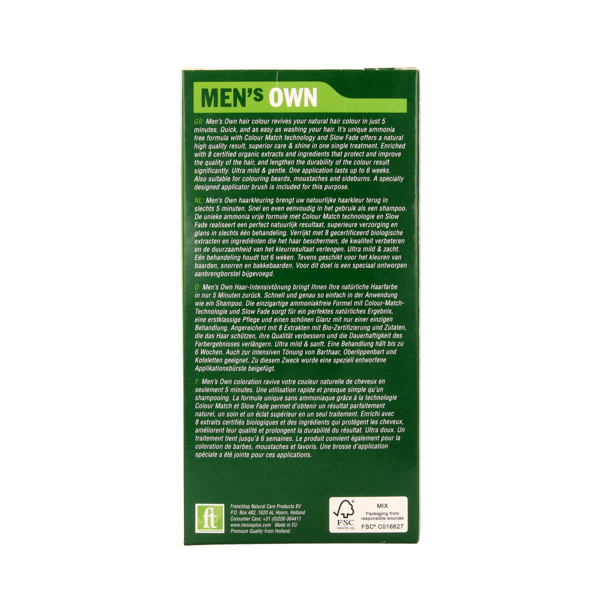 Men's Own light brown men's hair coloring tube, 80ml, showing the product packaging with branding and color label.
