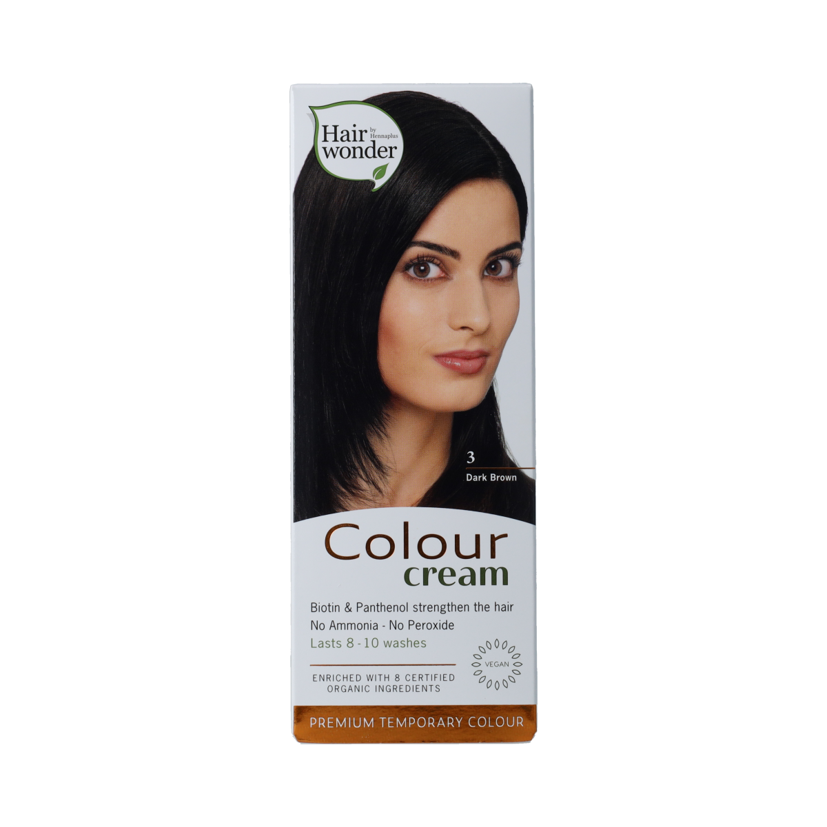 Henna Plus Colour Cream 3 dark brown hair dye in 60ml tube, for natural hair coloring.