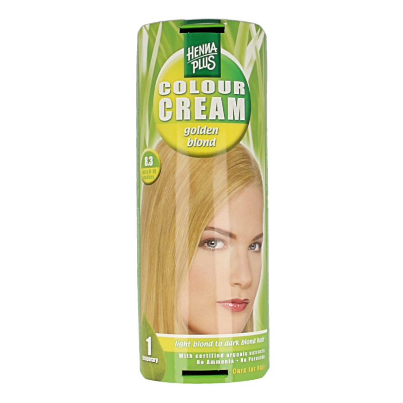 Henna Plus Colour Cream 8.3 Gold Blonde hair dye in 60ml tube, showing the cream's rich gold blonde shade.