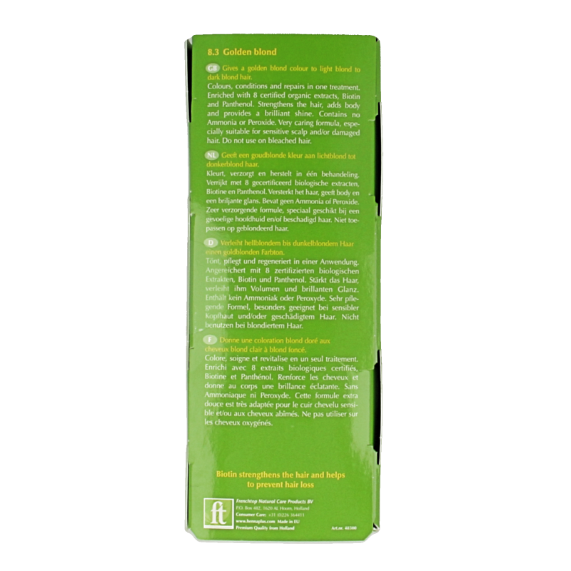 Henna Plus Colour Cream 8.3 Gold Blond hair dye, 60ml, creamy formula for blonde hair coloring.