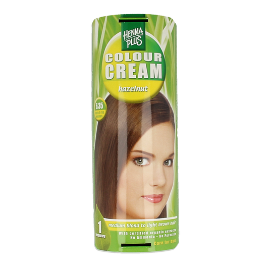 Henna Plus Colour Cream in Hazelnut shade, 60ml, for hair coloring with rich, natural color and nourishing formula.