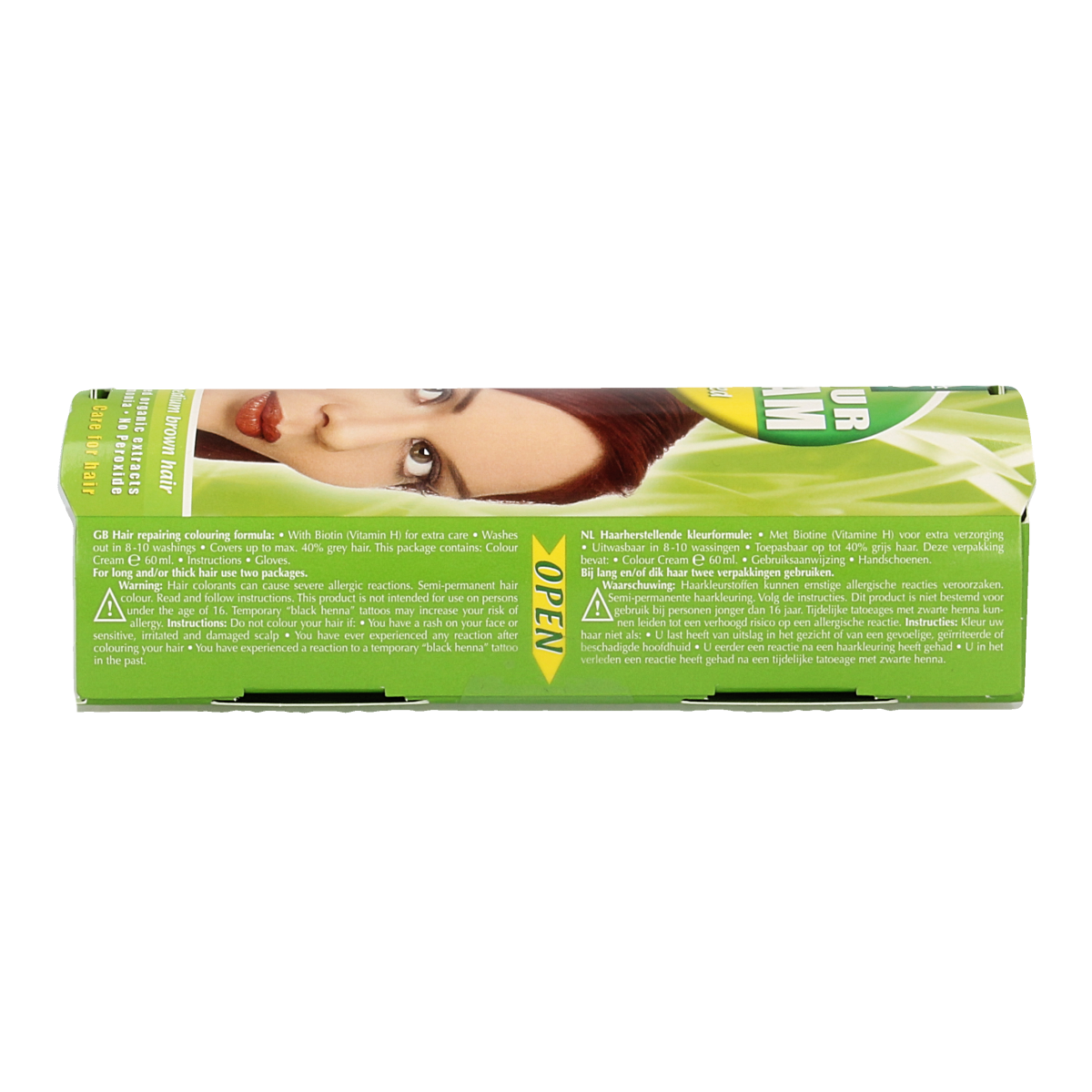 Henna Plus Colour Cream 5.6 warm red hair dye in 60ml tube, showing the vibrant red shade and packaging.