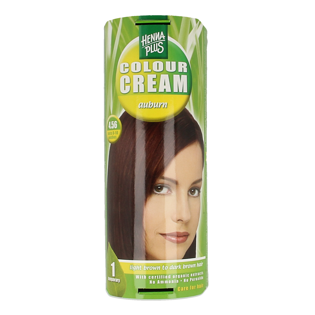 Henna Plus Colour Cream in 4.56 Auburn, 60ml, for hair coloring, showing the cream and packaging.