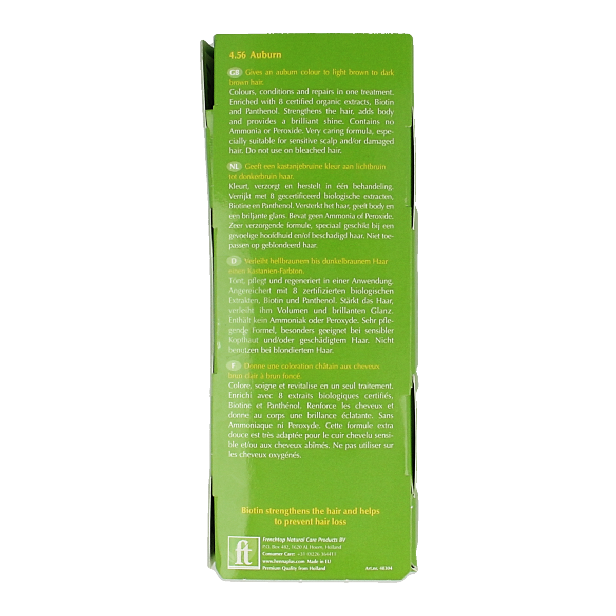 Henna Plus Colour cream 4.56 auburn hair dye in 60ml tube, showcasing the creamy hair coloring product and its packaging.