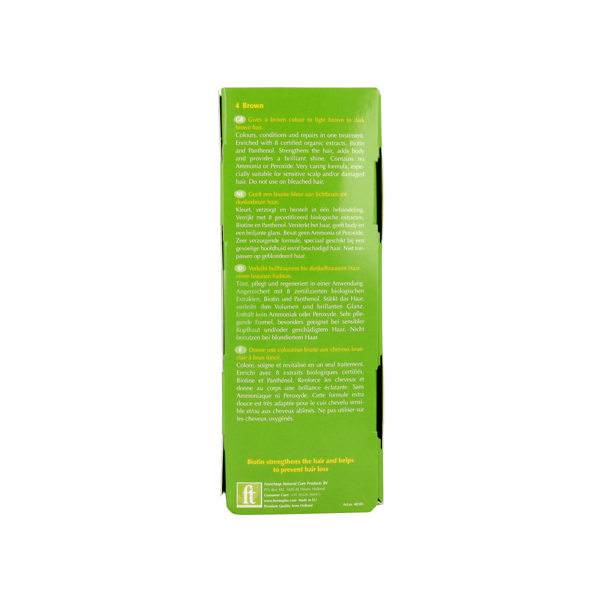Henna Plus Colour Cream 4 brown hair dye tube, 60ml, showing the product packaging and color shade.