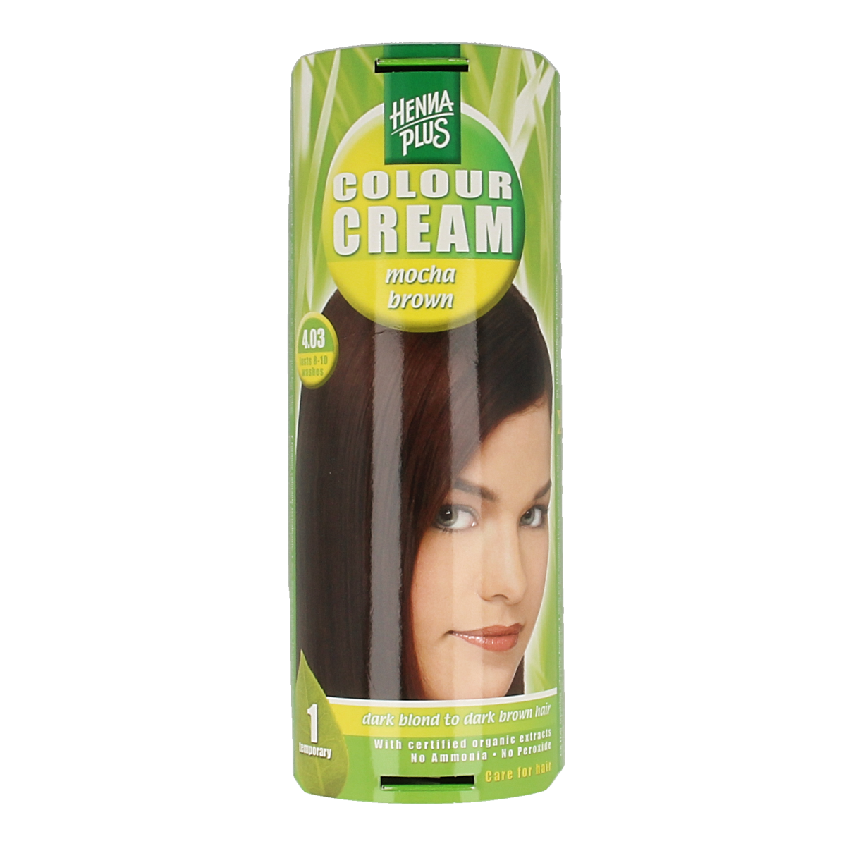 Henna Plus Mocha Brown hair coloring cream in 60ml, showcasing the rich brown hue and packaging.