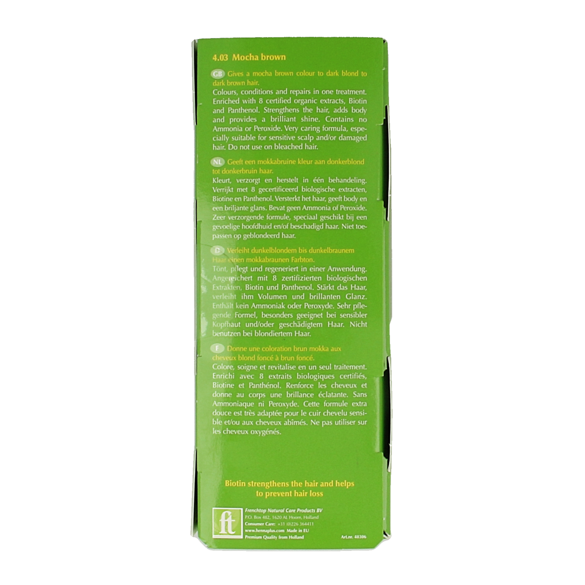 Henna Plus Mocha Brown Colour Cream hair dye in 60ml tube, showing the packaging and color shade for hair coloring.