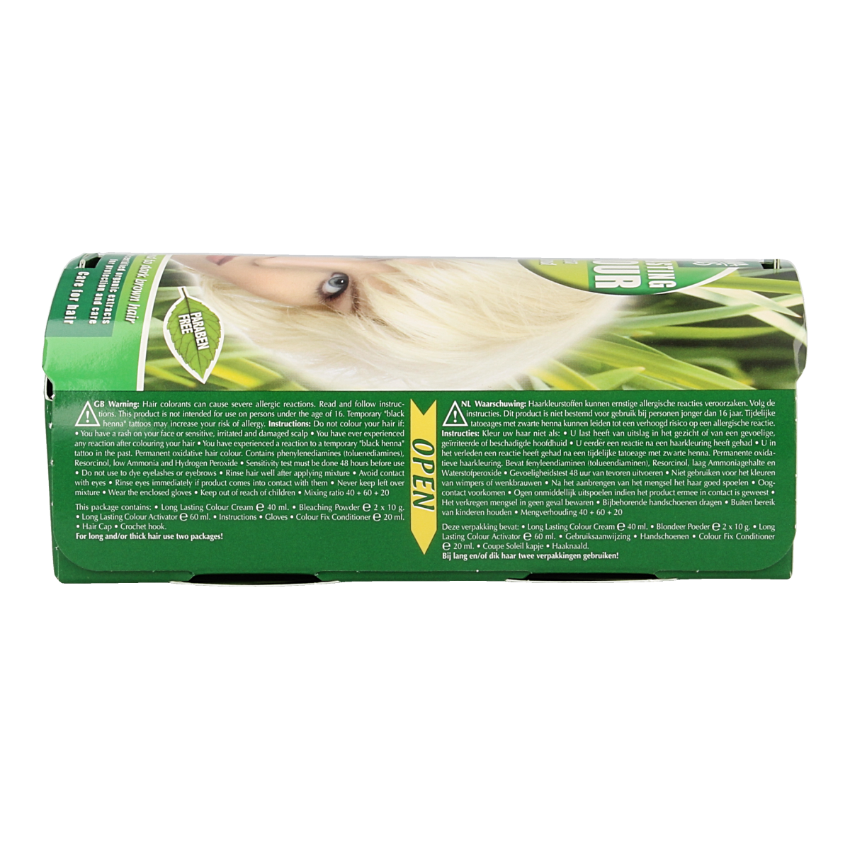 Henna Plus Long Lasting Colour 00 Blonde Coupe Soleil hair dye in 140ml bottle, showing the blonde hair color and packaging.