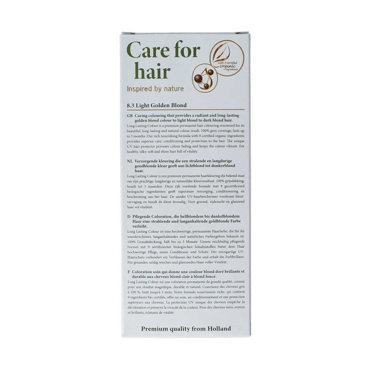 Henna Plus Long Lasting Colour 8.3 Golden Blond hair dye in 100ml bottle, natural hair coloring product.