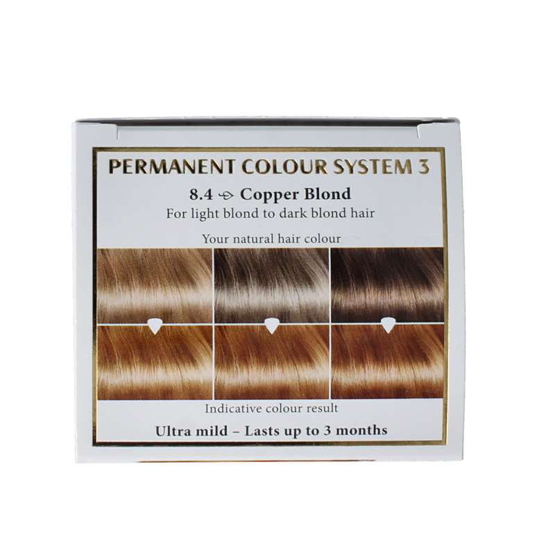 Henna Plus Long Lasting Colour 8.4 Copper Blond hair dye in 100ml tube, showing vibrant copper blonde shade.