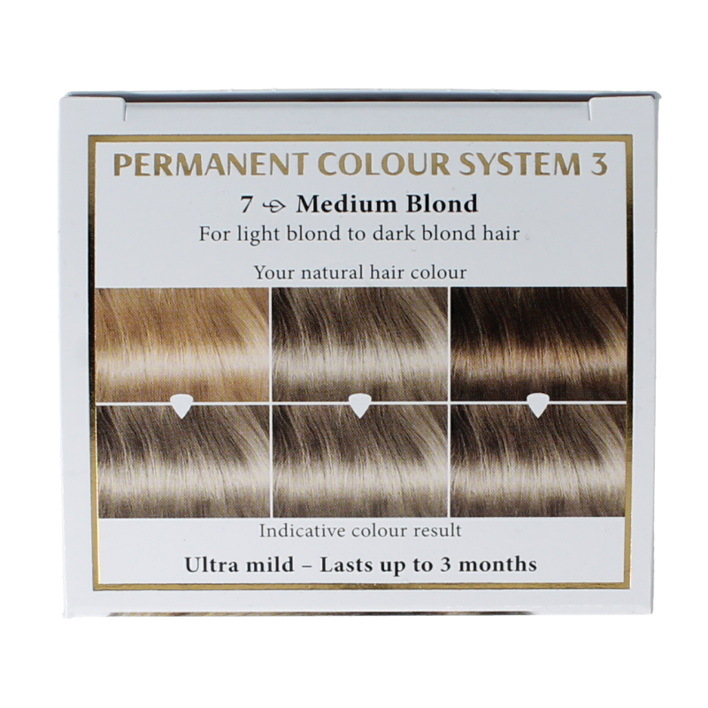 Henna Plus Long Lasting Colour 7 Medium Blond hair dye in 100ml bottle, showcasing the product packaging and color.
