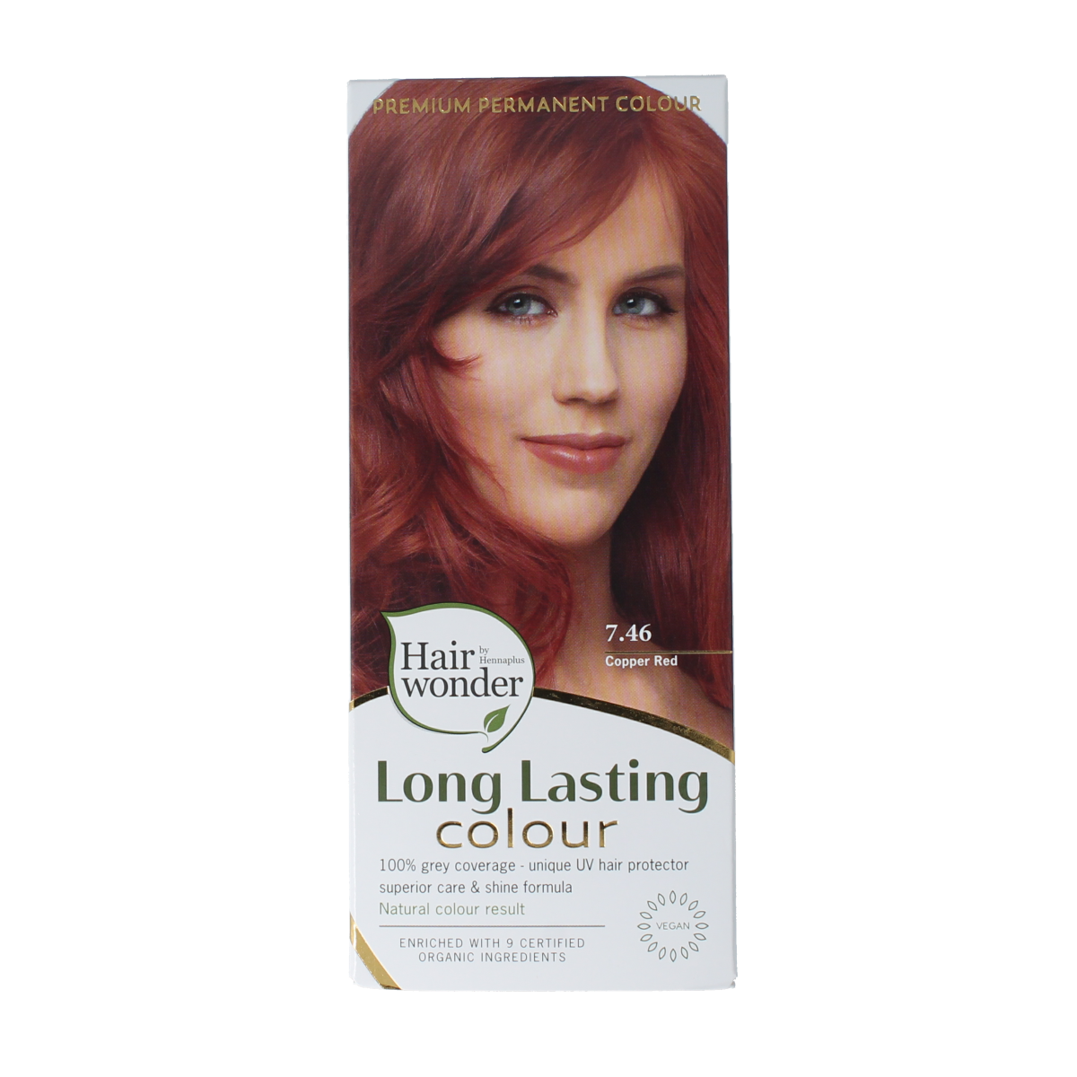 Henna Plus long-lasting copper red hair dye in 100ml bottle, vibrant color for natural hair coloring.