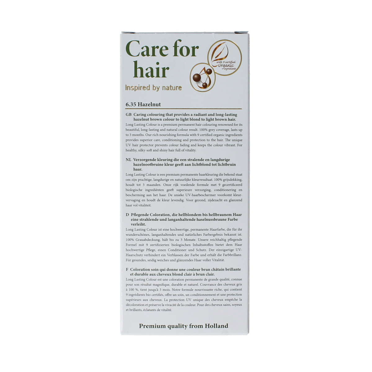 Henna Plus Long Lasting Colour 6.35 Hazelnut hair dye, 100ml bottle with caramel and hazelnut tones, natural hair coloring product