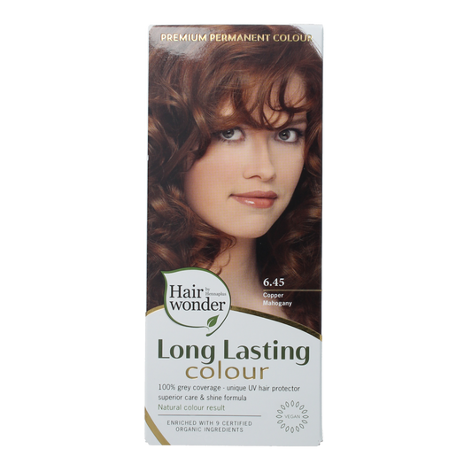 Henna Plus Long lasting copper mahogany hair coloring cream in 100ml tube showing the product packaging and color details.