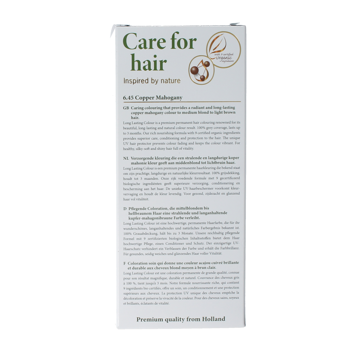 Henna Plus Long Lasting Colour 6.45 Copper Mahogany hair dye in 100ml tube, showing the rich copper mahogany shade.