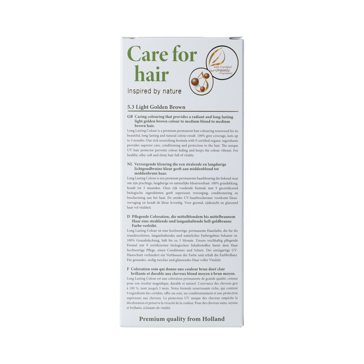 Hairwonder long-lasting hair coloring in shade 5.3 golden brown, 100ml bottle with hair dye and color application tools.