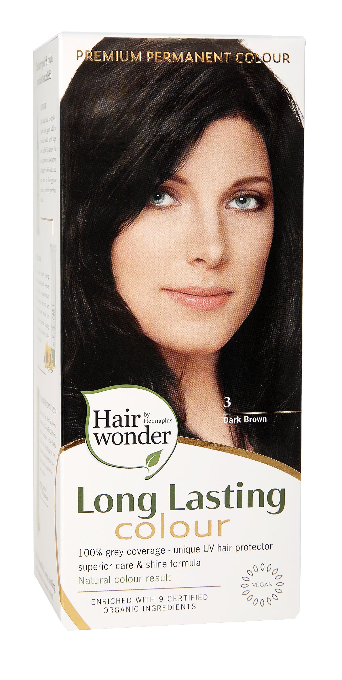 Henna Plus Long Lasting Colour 3 Dark Brown hair dye in 100ml tube, showing the packaging and product label.