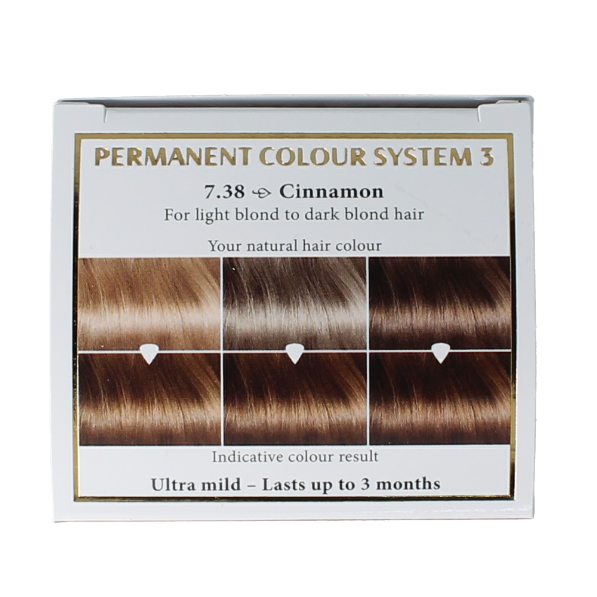 Henna Plus Long Lasting Colour 7.38 Cinnamon hair dye in 100ml bottle showing the product packaging and color