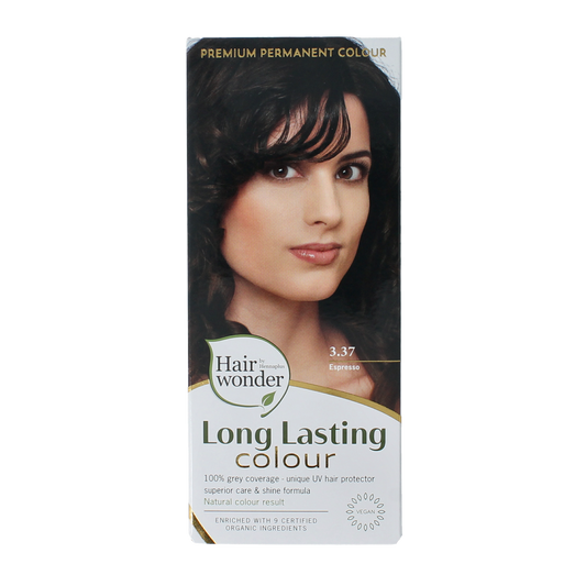 Henna Plus Long Lasting Colour 3.37 Espresso hair dye in 100ml bottle, professional hair coloring product.