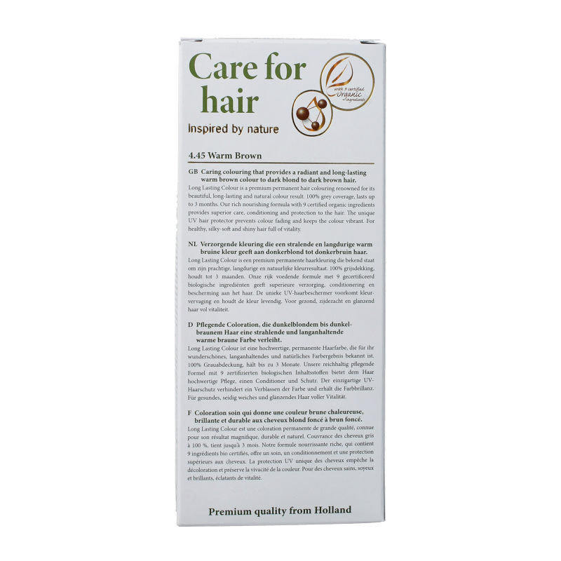 Henna Plus Long Lasting Colour 4.45 Warm Brown hair dye in 100ml tube, showcasing warm brown shade and packaging.