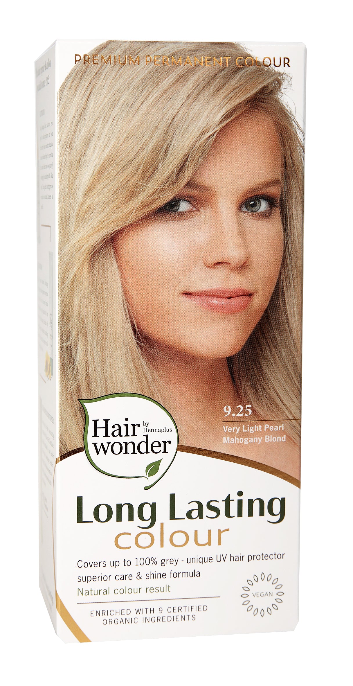 Hairwonder long-lasting hair coloring in very light pearl mahogany blond 9.2, 100ml, showcasing the color and packaging.