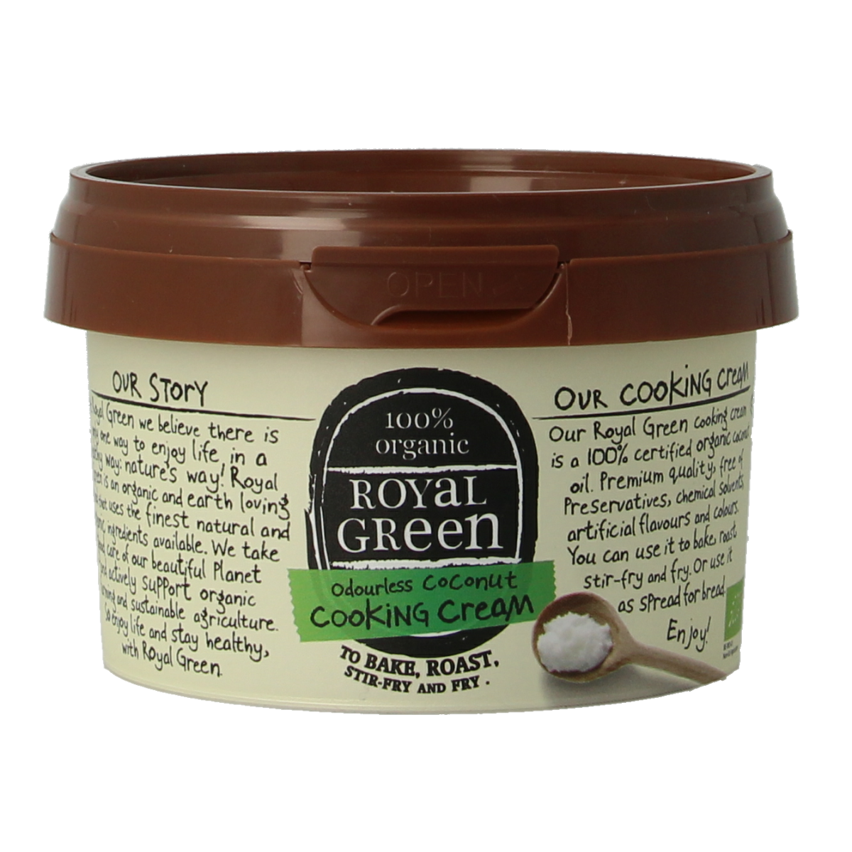 Royal Green Kokos cooking cream odourless bio in 250ml bottle, organic coconut oil and fats, natural cooking ingredient