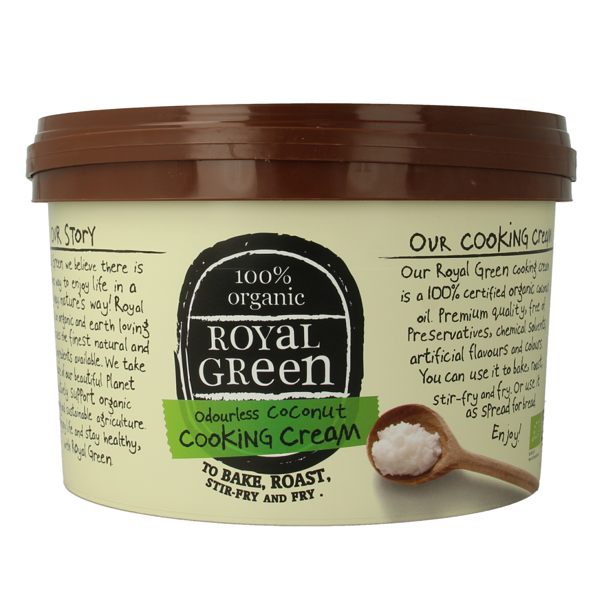Royal Green Kokos cooking cream odourless bio in 2500ml bottle, natural coconut oil and fat for cooking and baking.