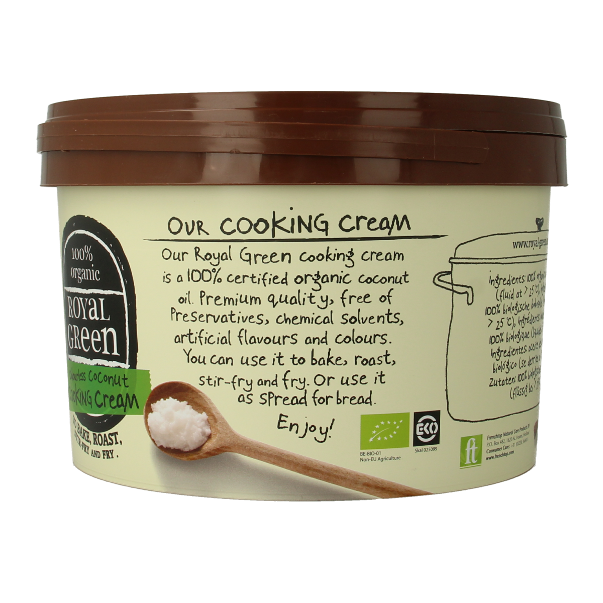 Royal Green Kokos cooking cream odourless bio in 2500ml bottle, natural coconut oil for cooking and baking.