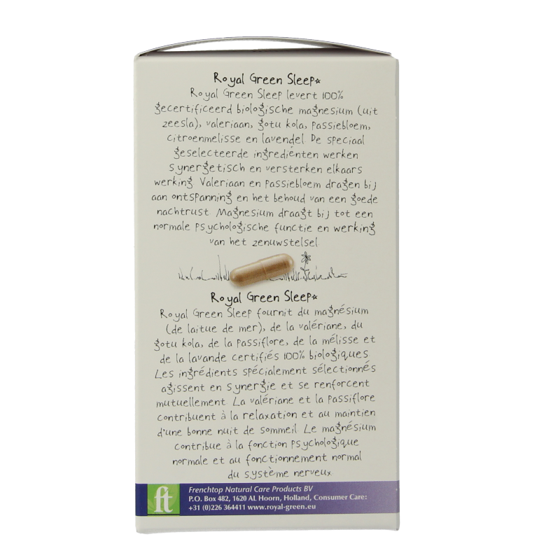 Royal Green Sleep bio vegetarian capsules featuring herbal ingredients for natural relaxation and restful sleep.