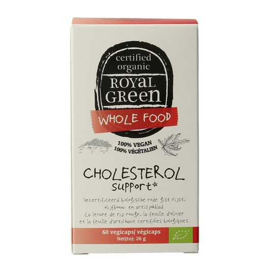 Royal Green Cholesterol Support bio capsules in a bottle, herbal supplement for cardiovascular health, Kruidenpreparaten product.