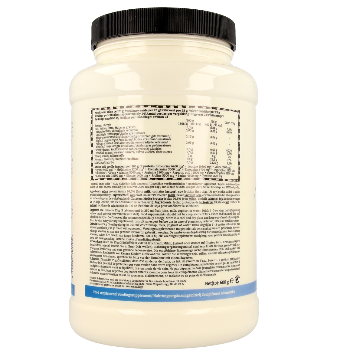 Royal Green Whey Protein Isolate 600g container, dietary supplement with a green label, shown in the image.