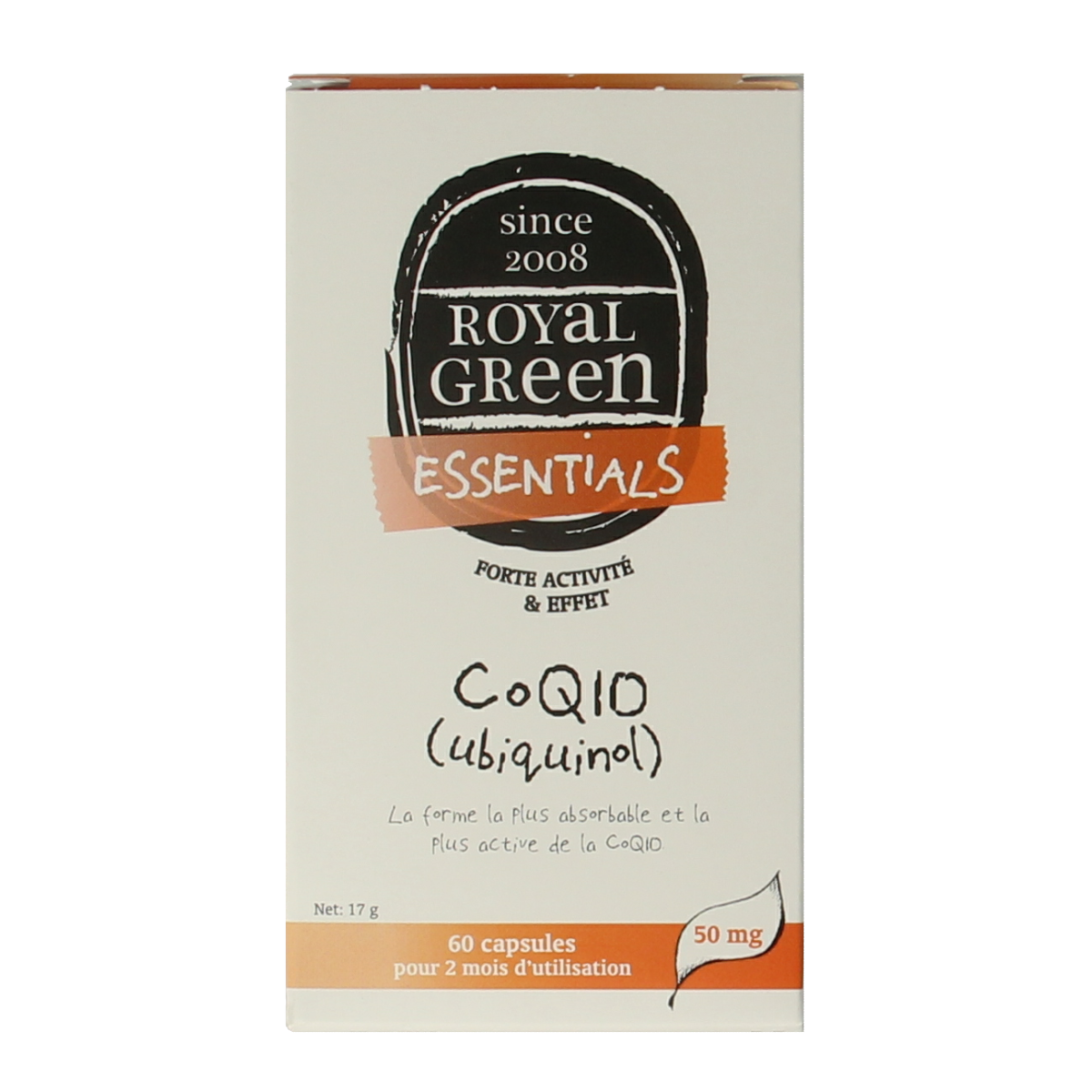 Royal Green Co Q10 Ubiquinol mineral supplement capsules, 60-count, natural dietary supplement for energy and health.