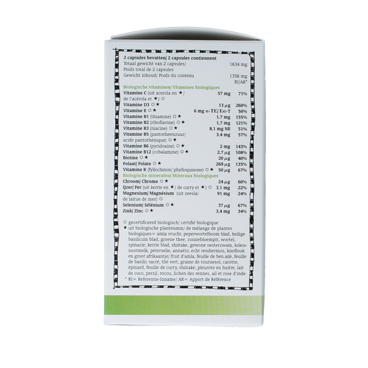 Royal Green Multi Bio vegetarian capsules, dietary supplement vitamins in a clear container with colorful capsules inside.