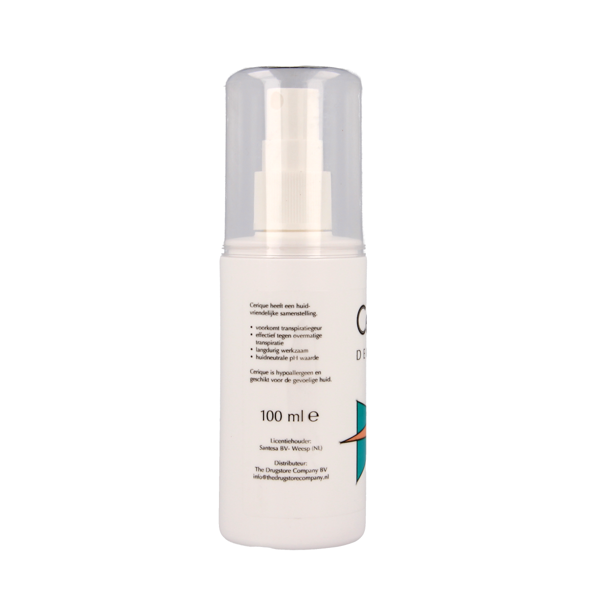Cerique Deodorant spray bottle with 100ml capacity, featuring a sleek design and a subtle fragrance.