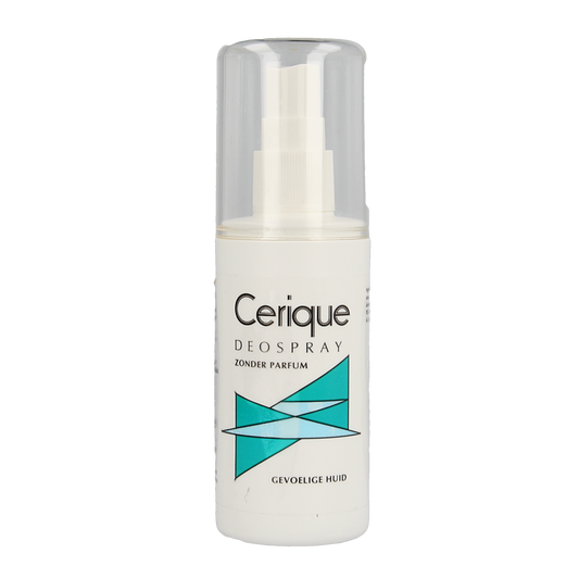 Cerique deodorant spray bottle, unfragranced, 100ml, with a sleek container and spray nozzle for fresh scent control