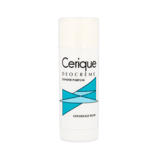 Cerique deodorant creme stick 50ml, unscented, in white container, suitable for daily use, with a smooth applicator top.