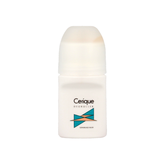 Cerique deodorant roller 50ml with floral-scented perfume, displayed in a clear container with a white cap.
