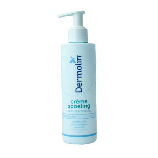 Dermolin Cremespoeling hair care product in a 200ml bottle, designed for gentle scalp and hair cleansing.
