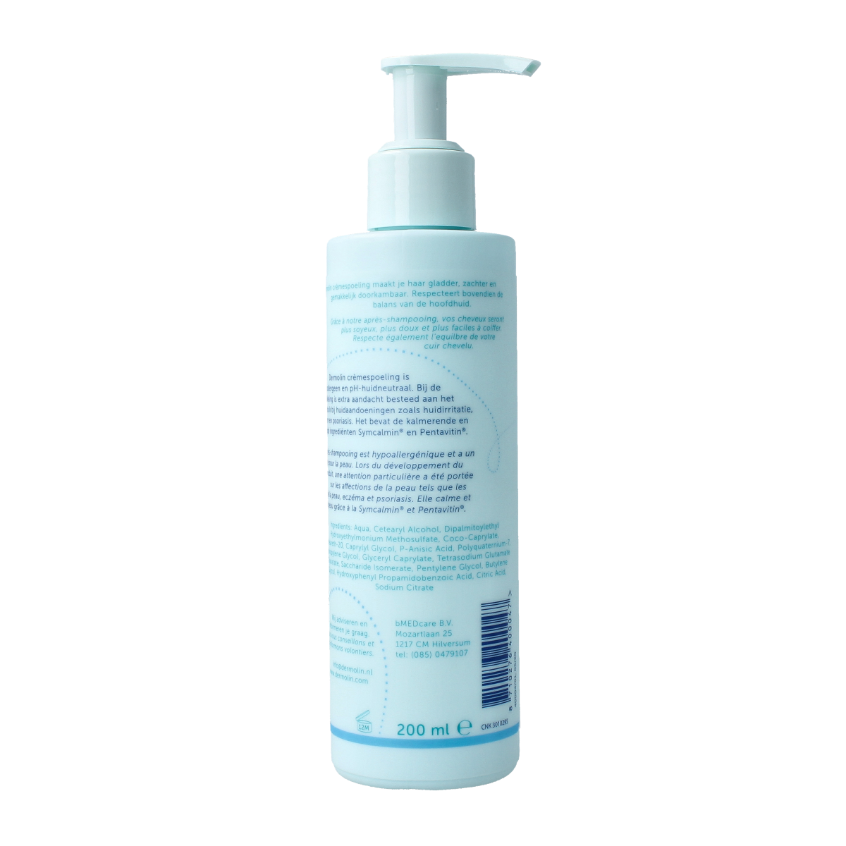 Dermolin Haarverzorging Cremespoeling 200ml conditioner bottle with label, designed for nourishing hair care.