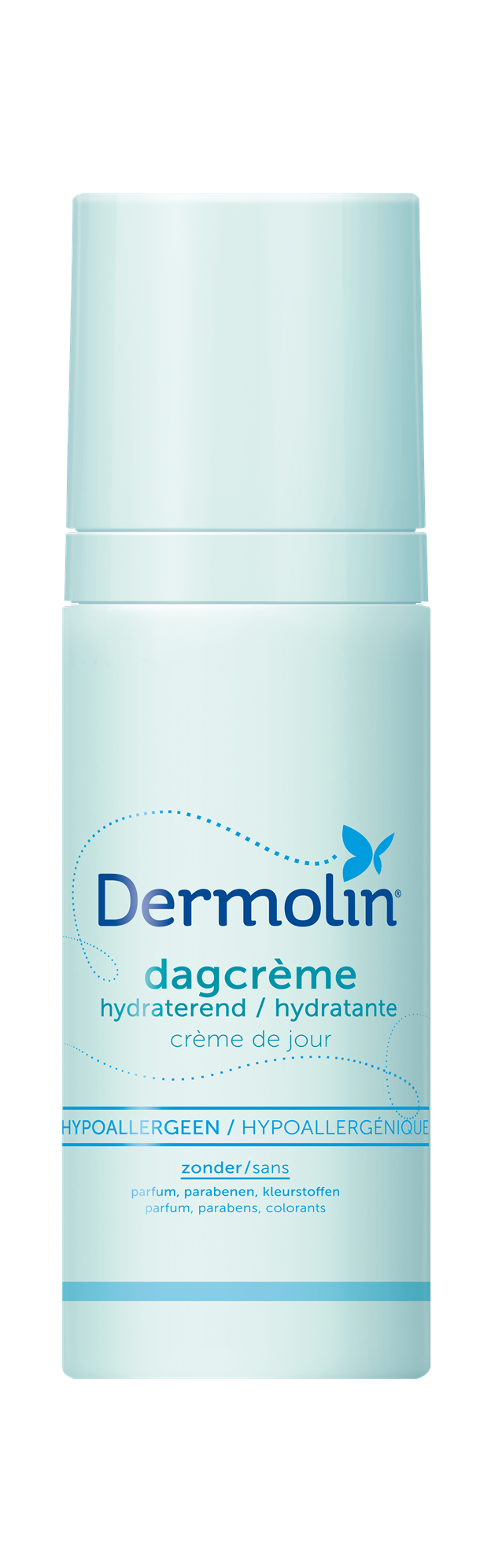 Dermolin facial moisturizer in 50ml tube, featuring smooth cream texture for daily skin hydration and care.