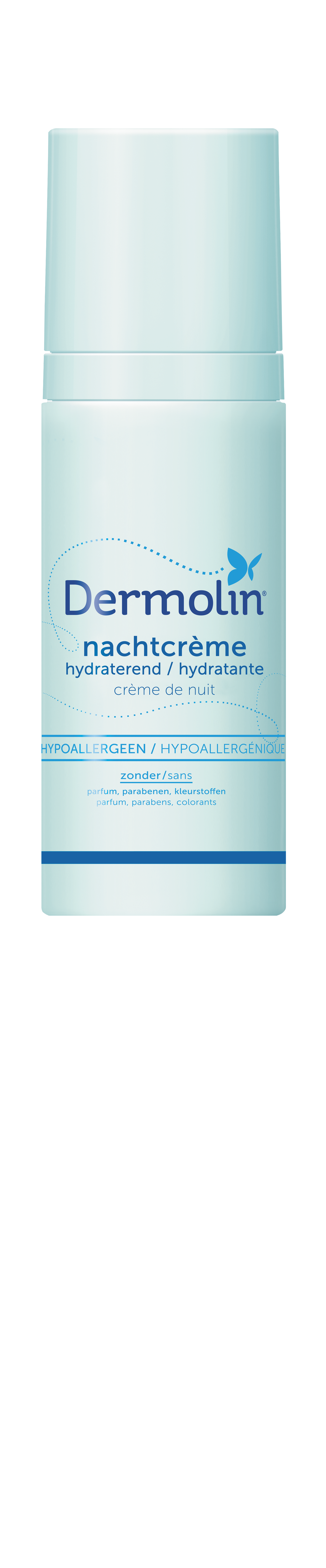 Dermolin Nachtcreme in 50ml jar, a facial skincare product, with a white container and minimalistic design.