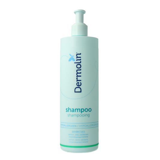 Dermolin shampoo CAPB vrij, 400ml bottle, natural hair care product with gentle, sulfate-free formula for sensitive scalps.