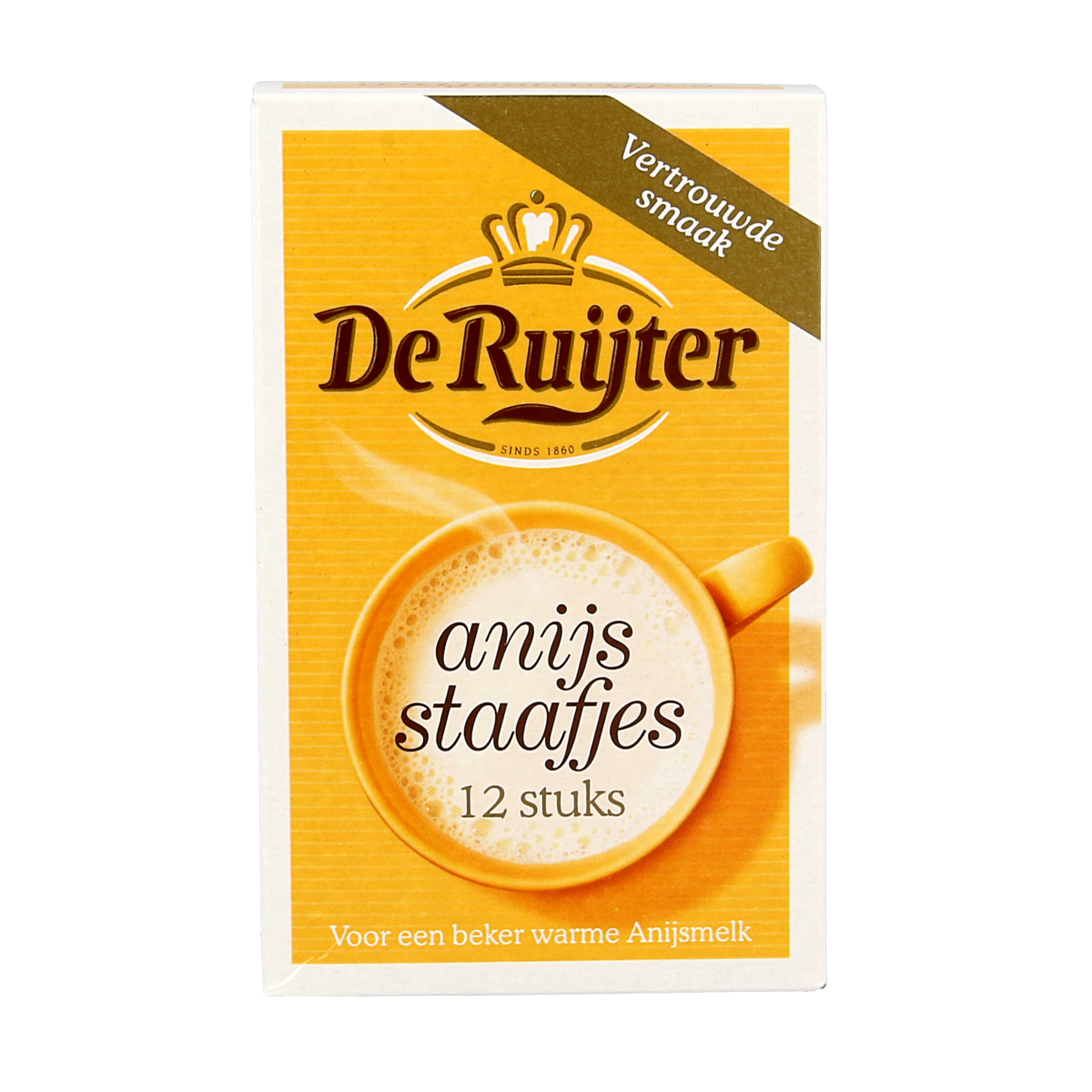 De Ruyter Anijsstaafjes poeder, 75.60 gram, in a clear container, used as a flavoring for sauces and desserts.